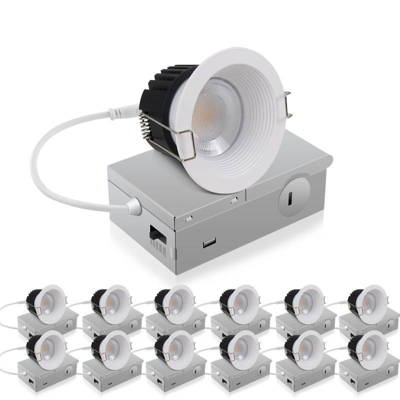 lot 58727 image: 3 Inch 5CCT Anti-Glare LED Downlight with Junction Box, 2700K3000K4000K5000K Selectable, CRI90, 12W COB, 1160LM, IP65 Waterproof, Dimmable-ETL and Energy Star Certified (White,12 Pack) - Retail $140