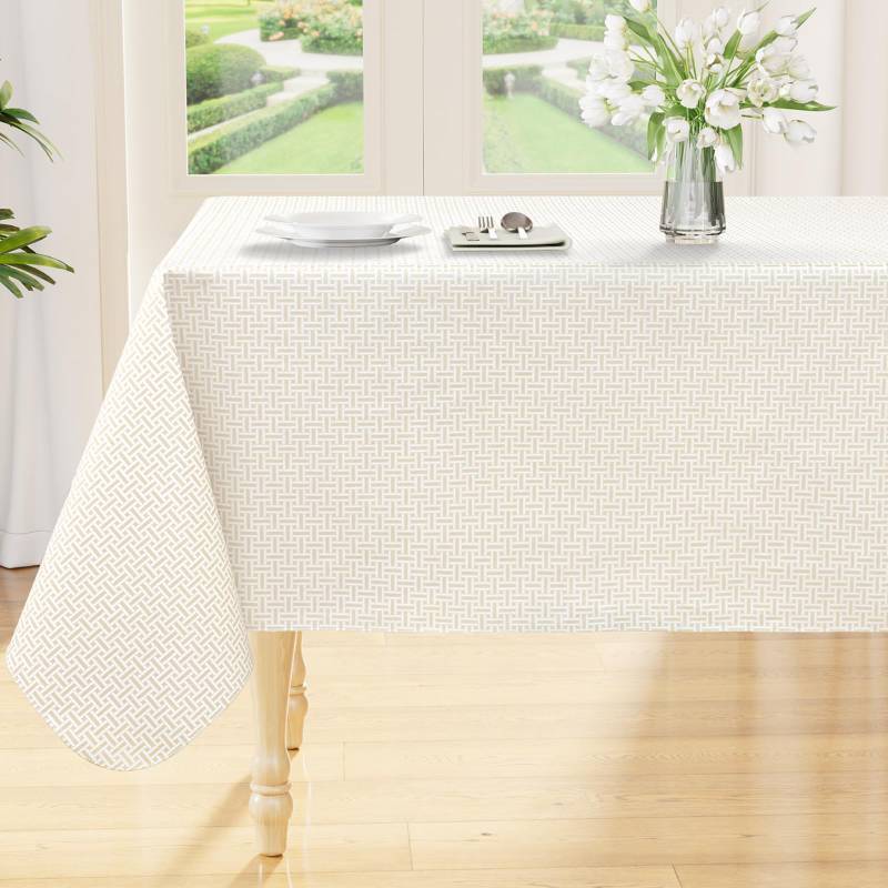 lot 72897 image: Rectangle Table Cloth, Waterproof Vinyl Tablecloths with Flannel Backing, Wipeable Spillproof Plastic Table Cover for Dinner and Outdoor (Ivory, 60 x 84) - Retail $21