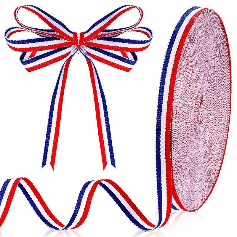 lot 72913 image: Red White Blue Striped Grosgrain Ribbon Use for Memorial Day Gift Wrapping, Party Decoration, DIY Crafting and Sewing (38 Inch x 50 Yard, Red, White, Blue) - Retail $10