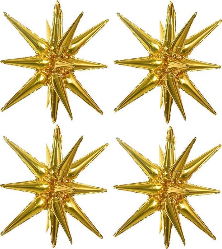 lot 17578 image: 4 Pcs 22inch 4D Huge Gold Star Balloons Explosion Star Mylar Foil Balloons for Party Supplies Backdrop Christmas,New Year,Birthday, Wedding,Photo Booth Ornament - Retail $6