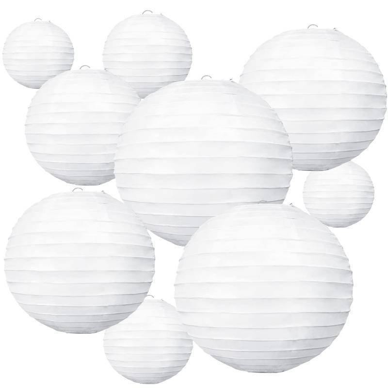 lot 17606 image: 10Pcs White Paper Lanterns Decorative ChineseJapanese Hanging Round Paper Lanterns Lamp for Birthday, Wedding, Christmas, Bridal, Home Decor, Party Decoration(Size of 4, 6, 8, 10) - Retail $12
