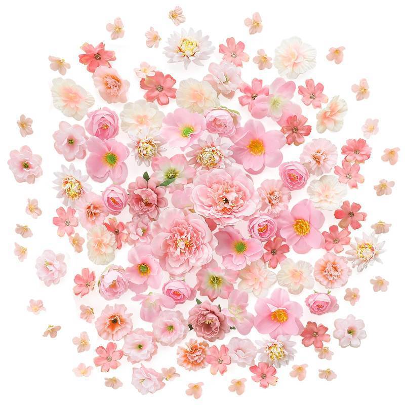 lot 17666 image: Mini Artificial Flower Heads Pink & Blush Fake Peony Daisy Rose Multicolor Small Faux Silk Flower Heads for Cake Craft Garland Wedding Party Graduation Cap DIY Home Decoration, 0.8-3.6 - Retail $15