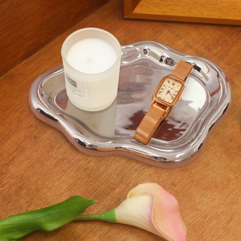 lot 17754 image: Ceramic Jewelry Tray Trinket Dish, Decorative Cloud Vanity Key Tray for Women, Ring Holder Dish, Cute Jewelry Plate Bowl Room Decor Aesthetic, Silver, Medium - Retail $15