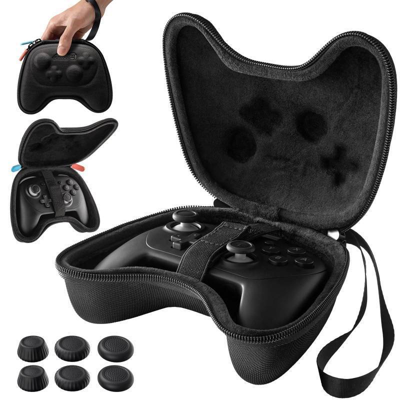 lot 28198 image: Slim Case for Nintendo Switch Pro  Switch 2 Pro Controller, Hard Shell Travel Carrying Case, Portable Protective Bag with All Around Protection, Includes 6 Thumb Grips, Black - Retail $19