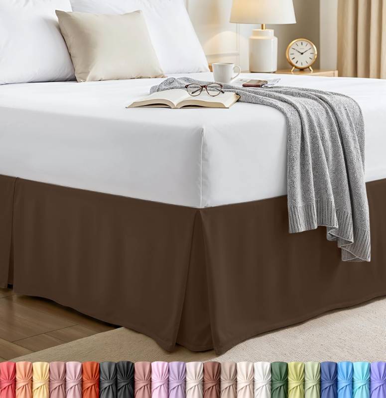 lot 28235 image: Bedding Full Bed Skirt - Soft Quadruple Pleated Ruffle - Easy Fit with 16 Inch Tailored Drop - Hotel Quality, Shrinkage and Fade Resistant (Full, Brown) - Retail $12
