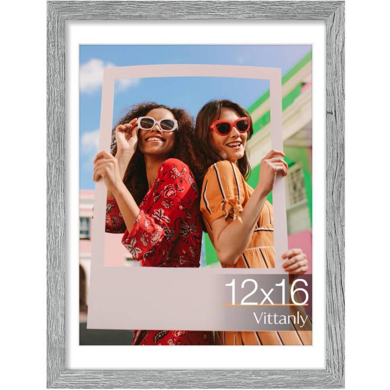 lot 38338 image: 12x16 Picture Frame, Display Pictures 11x14 with Mat or 12x16 without Mat, Engineered Wood with Shatter Resistant Plexiglass, Poster Frame for Wall Display, Grey, 1 Pack - Retail $14