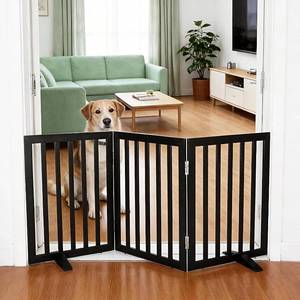 lot 8807 image: $60 ZJSF Indoor Dog Gate, Foldable Wood, 24 Height, 3 Panels
