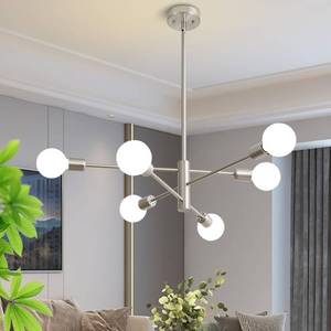 lot 8835 image: $56 Sputnik 6-Light Brushed Nickel Chandelier, E26, 60W Max, Dimmable
