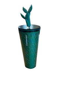 lot 8843 image: 24 ounce Starbucks Cold Cup mermaid style with lid and flexible straw