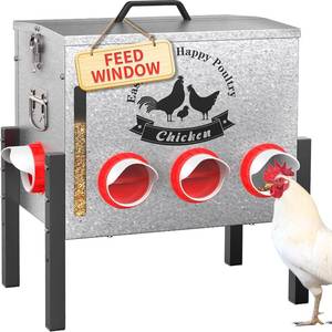lot 8848 image: $86 10gal 55lb Automatic Chicken Feeder with Window, No-Waste