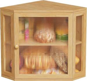 lot 8863 image: $60 BEWISHOME Corner Bread Box, Bamboo Wood, Double Layer Countertop