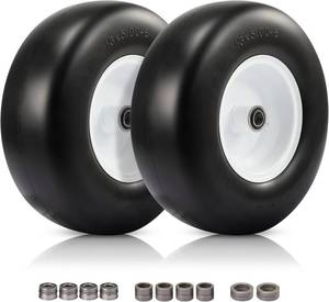 lot 8907 image: 13x5-6 Flat Free Lawn Mower Tire, 2 Pack, Solid Front Tires