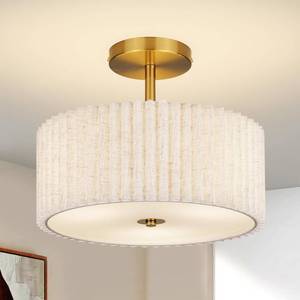 lot 8908 image: Mid Century Modern Semi-Flush Ceiling Light with Pleated Shade