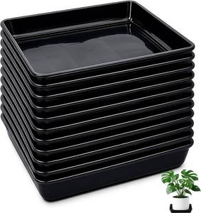lot 8932 image: $47 10 Pack Square Plant Saucers 18-Inch Plastic Drainage Trays, Black