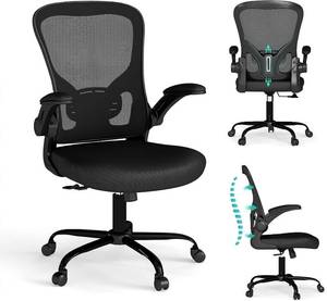 lot 8936 image: $100 Flysky Mesh Office Chair, Flip-Up Arm Chair, Lumbar Support