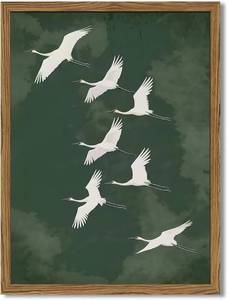 lot 8956 image: Framed Japanese Flying Cranes Wall Art, Bird Pictures, 16x24 inch