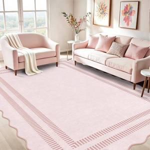 lot 8957 image: $100 Pink Bedroom Rugs 8x10 Washable Non-Slip Area Rugs Scalloped Carpet