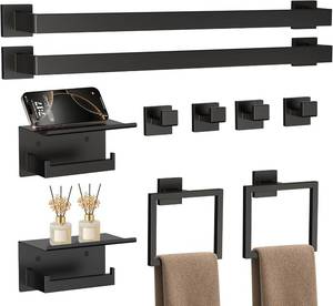 lot 8963 image: $50 10-Piece 23.6in Matte Black Hardware Set Towel Bar & TP Holder