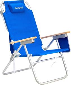 lot 8971 image: $90 SUNNYFEEL Tall Beach Chair, 5-Position Recliner, 300 lb, Blue