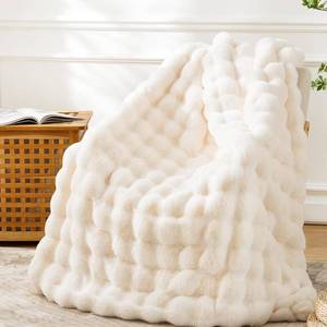 lot 8978 image: BENVWE Faux Fur Throw Blanket 51x63, Cream White