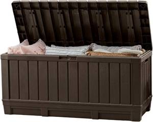 lot 8994 image: $100 Keter Kentwood 92-Gallon Resin Deck Box, Brown