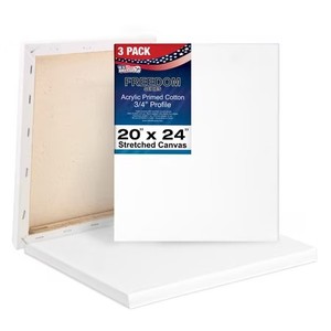 lot 9014 image: $50 U.S. Art Supply 20x24 Stretched Canvas, 3-Pack, Triple Primed