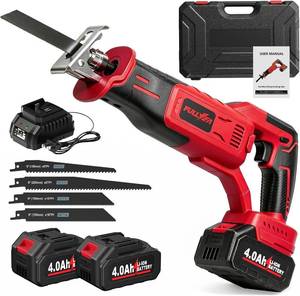lot 9015 image: $59 FULLYEA Cordless Reciprocating Saw, Brushless, 2x4.0Ah Battery