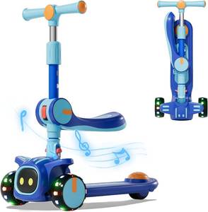 lot 9017 image: $50 Unbreakable & Never Fall Down 2-in-1 Scooters for Kids 3-Wheel