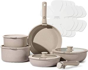 lot 9027 image: $60 CAROTE 15pcs Pots & Pans Set, Nonstick, Removable Handle Induction