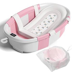 lot 9035 image: Collapsible Baby Bathtub with Cushion, Thermometer, Toy Storage