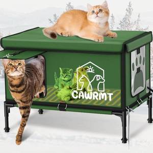 lot 9038 image: $160 Outdoor Cat House, Waterproof Heated Elevated House with Pad