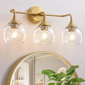 lot 9044 image: $90 Gold 3-Light Farmhouse Vanity Light 22 Dimmable UL E26