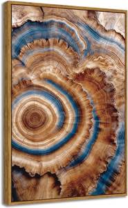 lot 9056 image: $66 BingruiArt Large Framed Tree Ring Wall Art Wood Canvas Boho 24x36