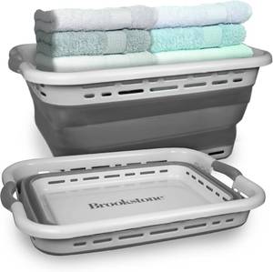 lot 9059 image: Brookstone 11-Gallon Collapsible Laundry Basket & Non-Slip Handles TEAL