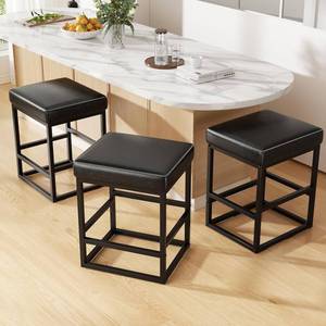 lot 9060 image: $117 Bar Stools Set of 3 24in Counter Height, Faux Leather, Metal Base