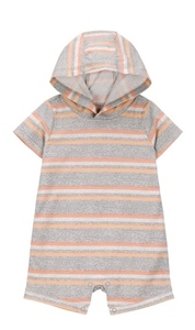 lot 9076 image: 2 Pack Carters Baby Boy Romper Sunsuit Gray Orange Stripes