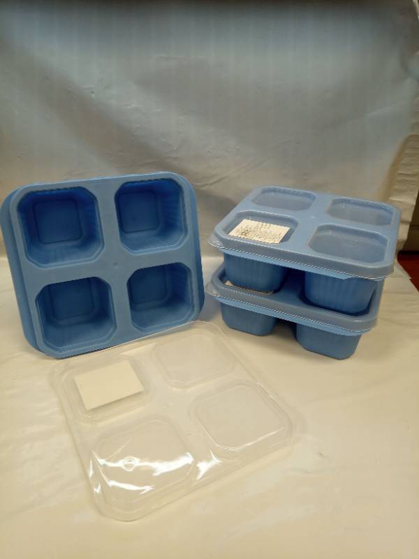 lot 2064 image: Blue 4-Compartment Snack Container Set with Lids- Pack of 3 - Retail $8