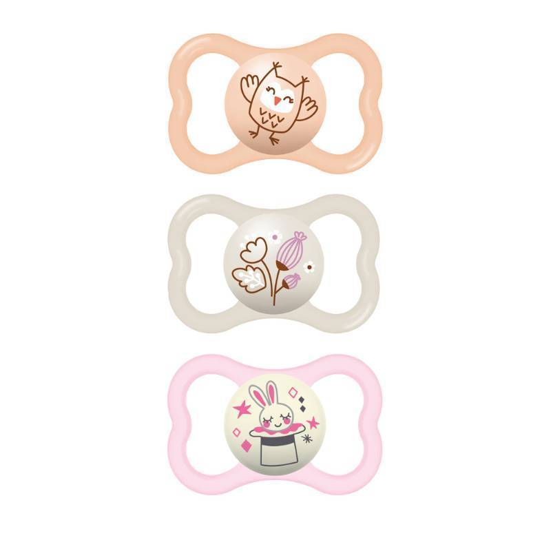 lot 2007 image: MAM Air Night & Day Baby Pacifier, for Sensitive Skin, Glows in The Dark, 6-16 Months, Girl, 3 Count (Pack of 1) Retail $13.09