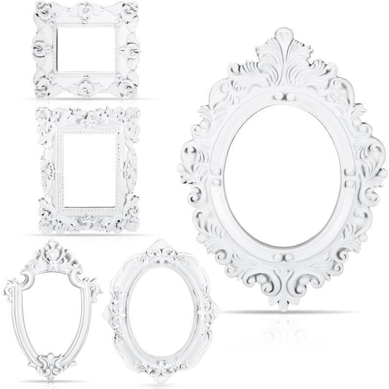lot 2011 image: Yalikop 5 Pcs Vintage Resin Picture Frame Antique Photo Frame Table Top Jewelry Display Christmas Holiday Party Hotel Decor (White) Retail $12.86