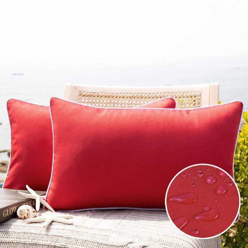 lot 2009 image: Phantoscope Pack of 2 Outdoor Waterproof Solid Throw Decorative Pillow Cover Decorative Square Outdoor Pillows Cushion Case Patio Pillows for Couch Tent Sunbrella, Red 12x20 inches 30x50 cm Retail $17.48