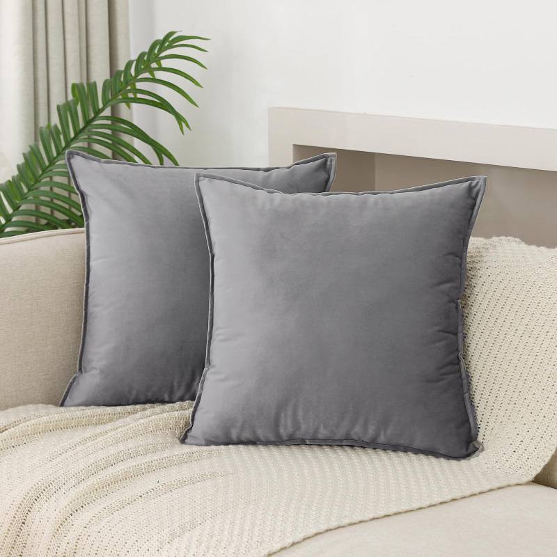 lot 2006 image: JIAHANNHA Velvet Light Grey Throw Pillow Covers 18x18 Inches Pack of 2 Soft Decorative Square Cushion Covers for Couch Sofa Bed Livingroom,45x45Cm.Gray Retail $12.49