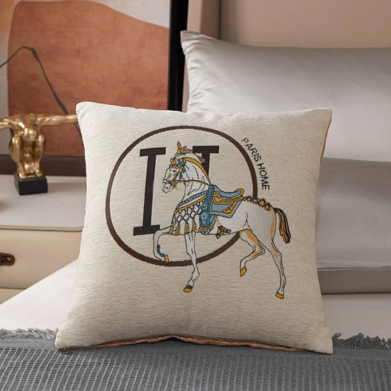 lot 2003 image: Croker Horse 18x18 inches Throw Pillow Cushion Covers Set Pack of 2 Pcs - Luxury Horse Embroidery Modern Style Couch Sofa Pillow Cover for Living Room Bedroom (White) Retail $23.74