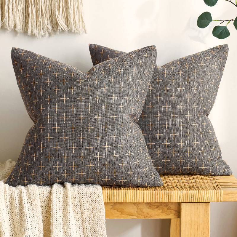 lot 2044 image: MIULEE Pack of 2 Decorative Burlap Linen Throw Pillow Covers Modern Farmhouse Pillowcase Rustic Woven Textured Cushion Cover for Sofa Couch Bed 20x20 Inch Dark Grey Retail $31.24