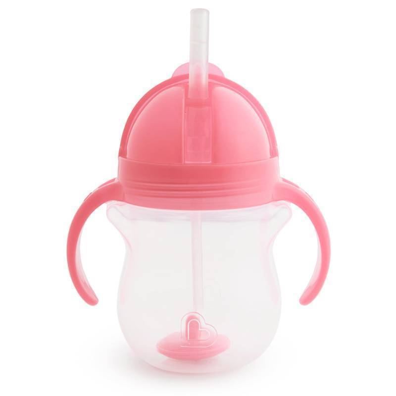 lot 2054 image: Set of 2- Munchkin Any Angle Sippy Cup for Toddlers, Spill Proof Weighted Straw Cup with Transition Handles for Babies 6 Months and Up, 7 Ounce, Pink - Retail $10