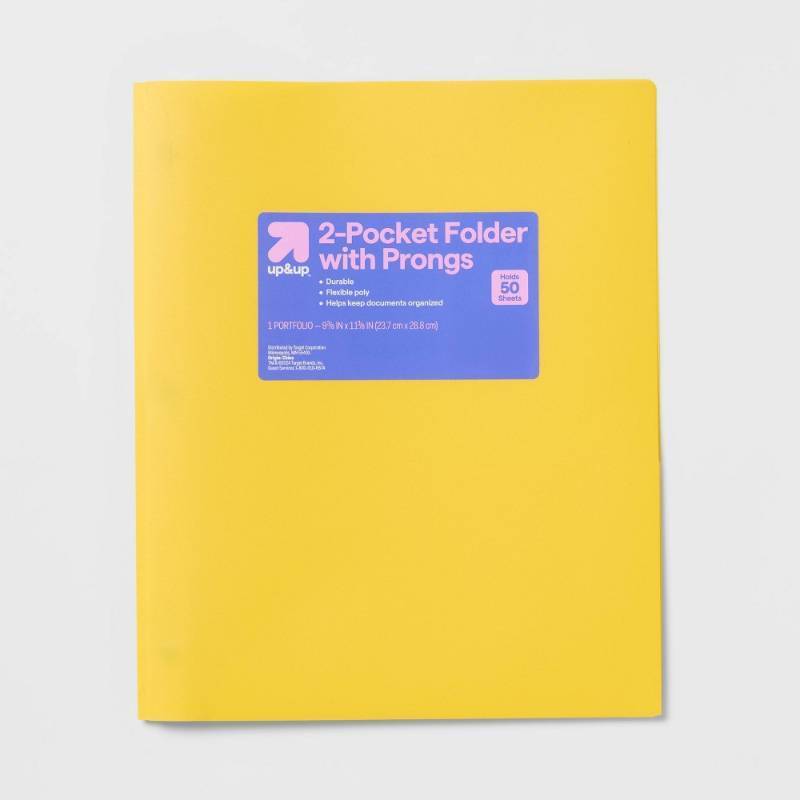 lot 2070 image: 12 Pack of Yellow 2 Pocket Plastic Folder with Prongs  - Retail $16