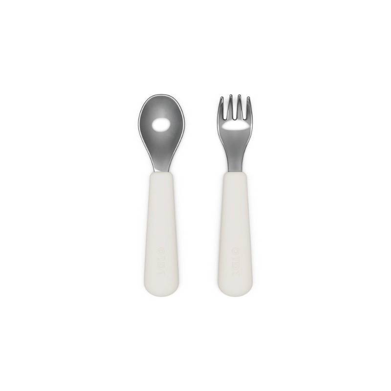 lot 2073 image: Lalo 2pc Stainless Steel Fork  Spoon Utensils Set - Oatmeal - Retail $11