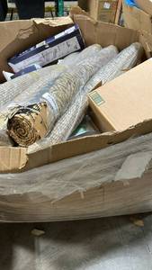 Mixed Lot Rolled Woven Mats Rugs and Assorted Boxed Items