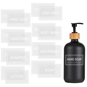 lot 2825 image: 48PCS Clear Waterproof Labels for Bottles, Bathroom Hand Soap Shampoo and Lotion Stickers, Removable Transparent Bottle Label for bodywash and Conditioner Dispenser (White on Clear) - Retail $7