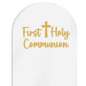 lot 2848 image: First Holy Communion Decal - Baptism Party Backdrop Sign, Balloon Arch Decal for Communion Celebration, First Holy Communion Party Supplies - Retail $16