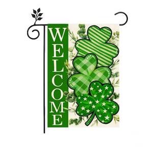 lot 2886 image: St Patricks Day Shamrocks Garden Flag 12x18 Inch Double vertical Sided for Outside Welcome Green Clovers for decorating flags during farmhouse holidays